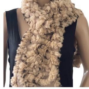 Bebe Rabbit Fur Knit Scarf Tan & Dark Brown.